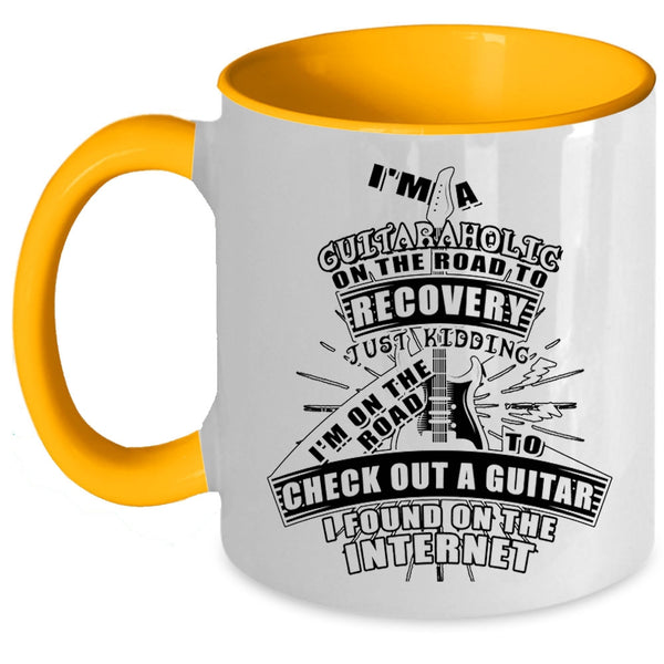 Funny Guitaraholic Coffee Mug, I'm A Guitaraholic On The Road Accent Mug
