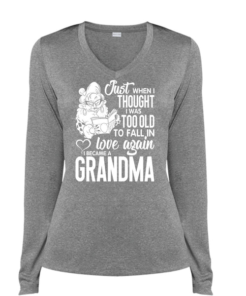 I Became A Grandma T Shirt, Love Again T Shirt, Cool Shirt (Ladies LS Heather V-Neck)