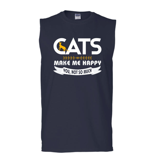 Cats Make Me Happy Shirt, You Not So Much Shirt (Men's Cotton Sleeveless)