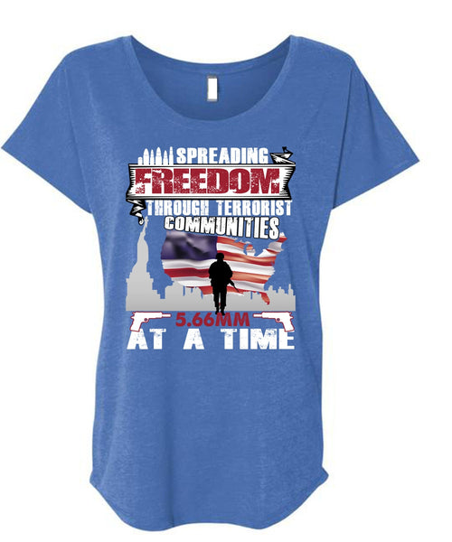 Spreading Freedom T Shirt, Being A Veteran T Shirt, Cool Shirt (Ladies' Triblend Dolman Sleeve)