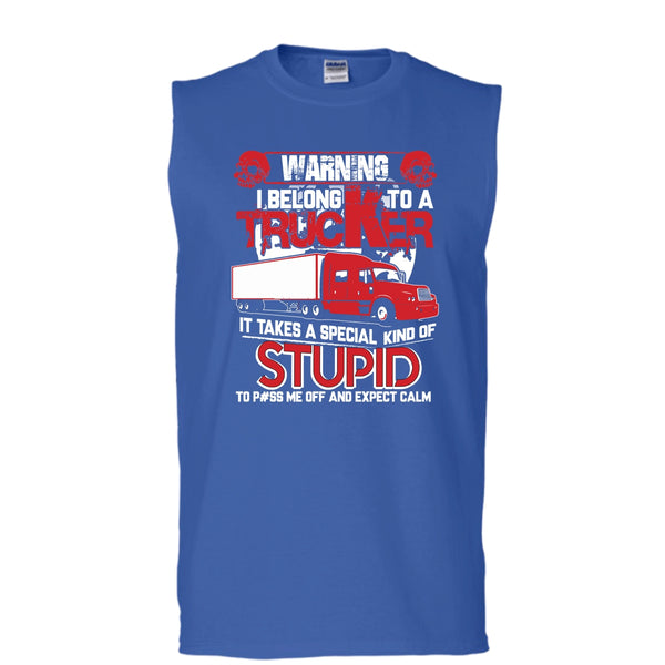 Warning I Belong To A Trucker T Shirt, Trucker's Wife Tank Top (Men's Cotton Sleeveless)