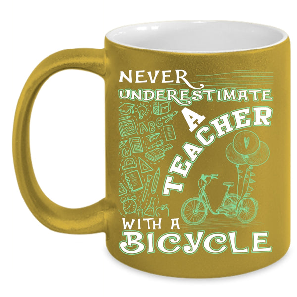 Teacher With A Bicycle Coffee Mug, Funny Gift For Teacher Coffee Cup