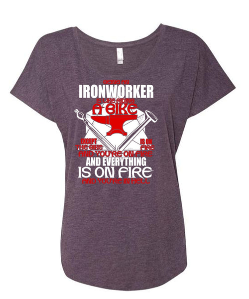 Being An Ironworker T Shirt, Like Riding A Bike T Shirt, Cool Shirt (Ladies' Triblend Dolman Sleeve)