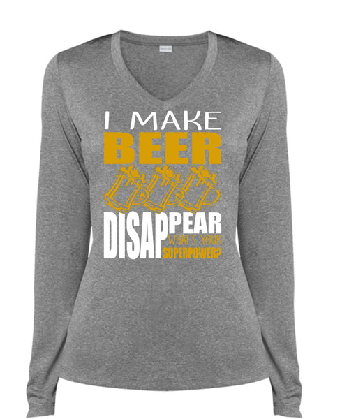 I Make Beer Disappear T Shirt, Being A Beer Drinker T Shirt, Cool Shirt (Ladies LS Heather V-Neck)