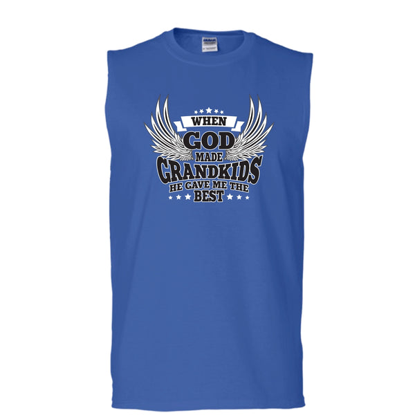 When God Made Grandkids T Shirt, He Gave Me The Best T Shirt, Cool T Shirt (Men's Cotton Sleeveless)