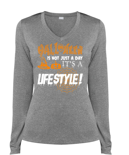 Halloween Is Not Just A Day T Shirt, It's A Lifestyle T Shirt, Cool Shirt (Ladies LS Heather V-Neck)