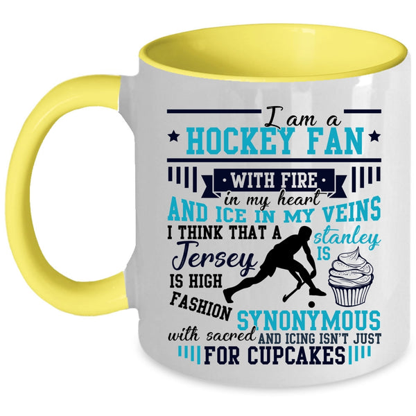 Sport Coffee Mug, I Am A Hockey Fan With Fire In My Heart Accent Mug