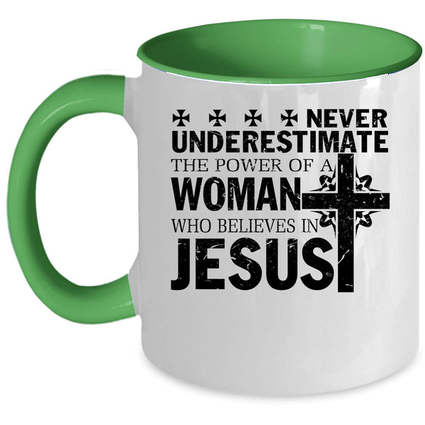 Cool Woman Coffee Mug, Woman Believes In Jesus Accent Mug