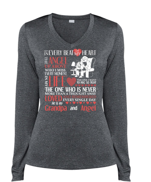Grandpa And Angel T Shirt, Beat Of My Heart T Shirt, Cool Shirt (Ladies LS Heather V-Neck)