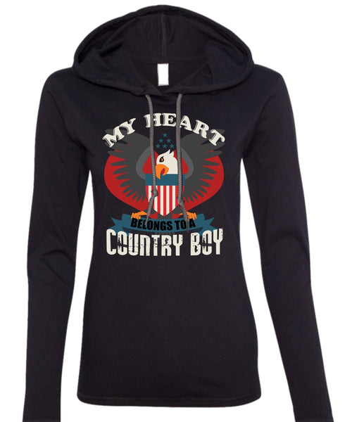 My Heart Belongs To A Country Boy T Shirt, Being A Veteran T Shirt (Anvil Ladies Ringspun Hooded)