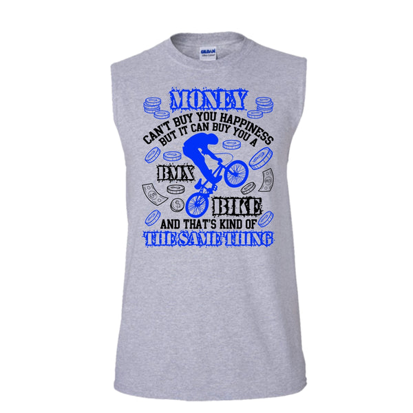 Money Can't Buy Happiness T Shirt, Coolest Biker T Shirt, Awesome t-shirts (Men's Cotton Sleeveless)