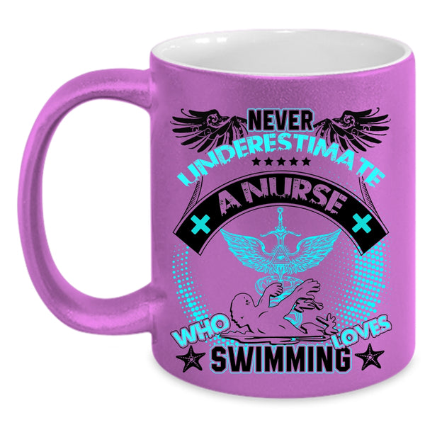 Funny Gift For Nurses Coffee Mug, A Nurse Loves Swimming Accent Mug
