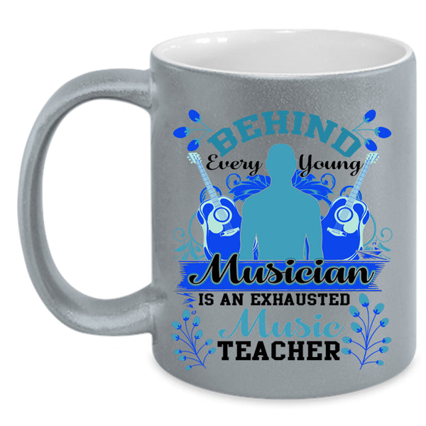 Exhausted Music Teacher Coffee Mug, Behind Every Young Musician Accent Mug