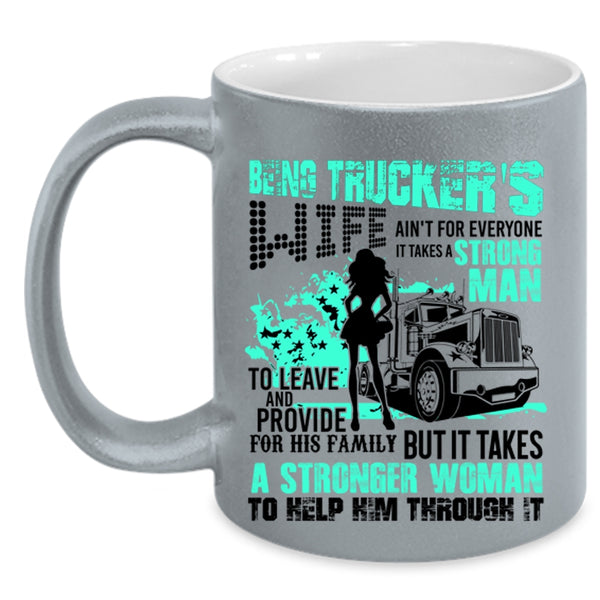 Cool Just Married Coffee Mug, Being Trucker's Wife Accent Mug