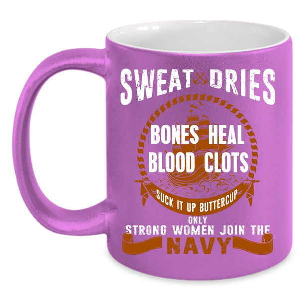 Only Strong Women Join The Navy Coffee Mug, Beautiful Lady Coffee Cup