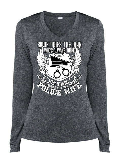 Proud Police Wife T Shirt, Being A Police T Shirt, Cool Shirt (Ladies LS Heather V-Neck)