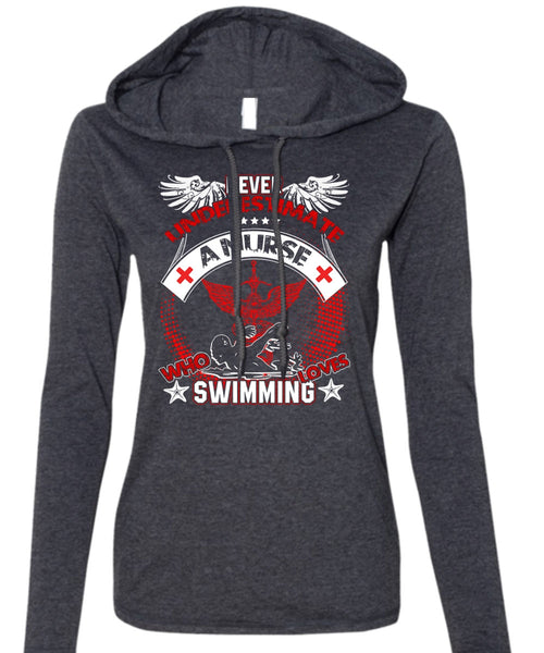 Nurse Who Loves Swimming T Shirt, Being A Swimmer T Shirt (Anvil Ladies Ringspun Hooded)
