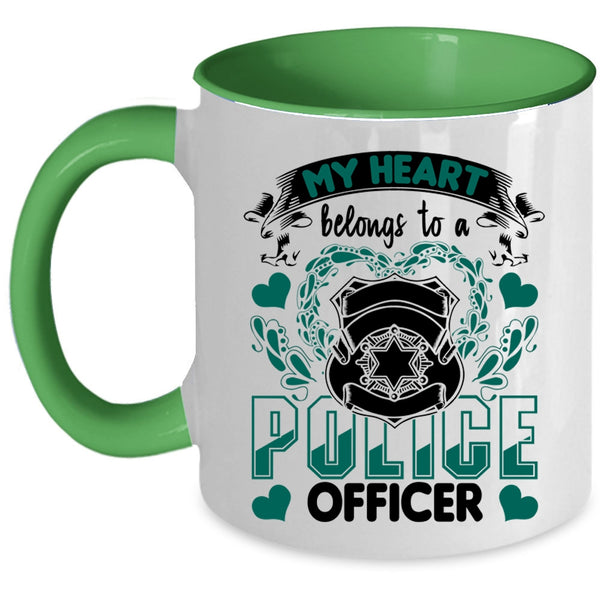 I Love Policeman Coffee Mug, My Heart Belongs To A Police Officer Accent Mug