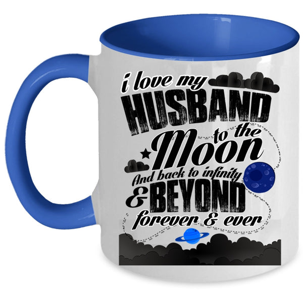 Married Coffee Mug, I Love My Husband To The Moon And Back Accent Mug