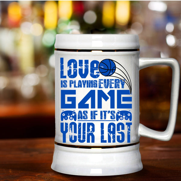 Funny Gift For Gamers Beer Stein 22oz, Love Is Playing Every Game Beer Mug