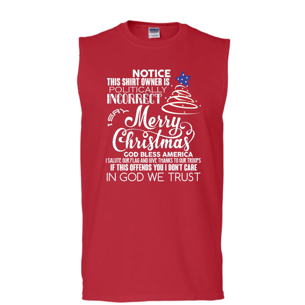 Merry Christmas T Shirt, God Bless American T Shirt, Cool T Shirt (Men's Cotton Sleeveless)