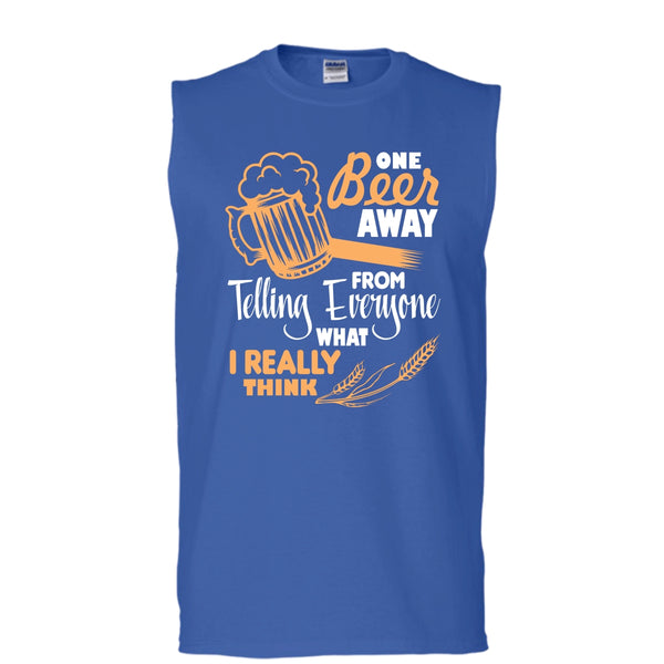 One Beer Away T Shirt, I Love Beer Tank Top (Men's Cotton Sleeveless)