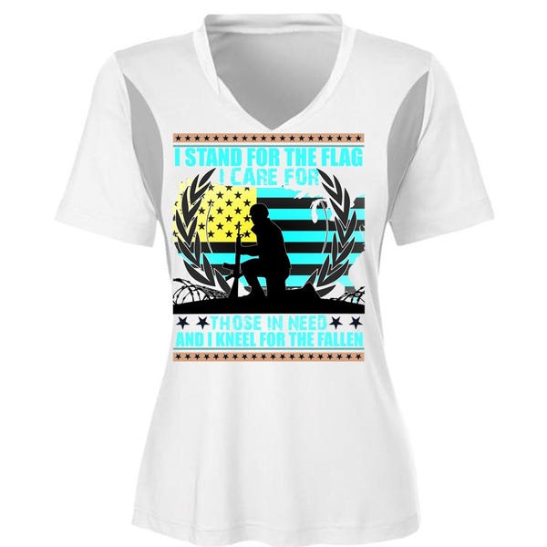 I Stand For The Flag T Shirt, I Kneel For The Fallen T Shirt, Cool Shirt (Ladies LS Heather V-Neck)