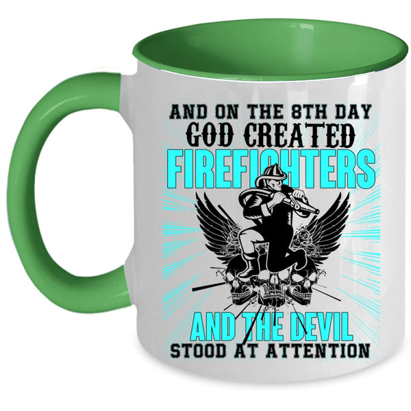 Funny Fire Fighting Coffee Mug, 8th Day God Created Firefighters Accent Mug