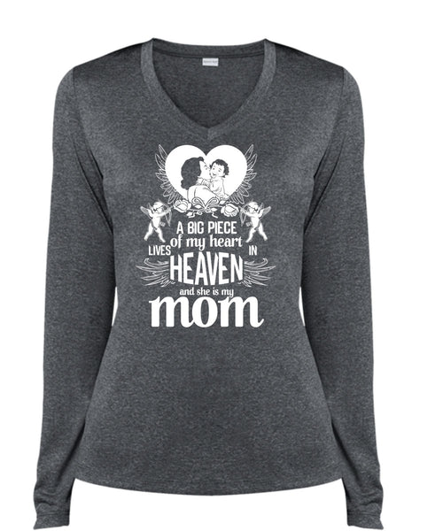 She Is My Mom T Shirt, Lives Heaven T Shirt, Cool Shirt (Ladies LS Heather V-Neck)