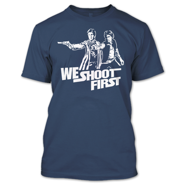 A black t-shirt with the shopify logo