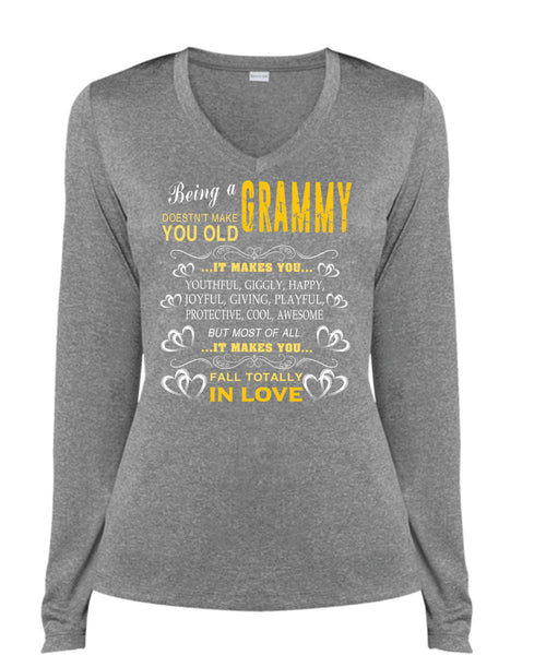 Being A Grammy T Shirt, It Makes You Youthful T Shirt, Cool Shirt (Ladies LS Heather V-Neck)
