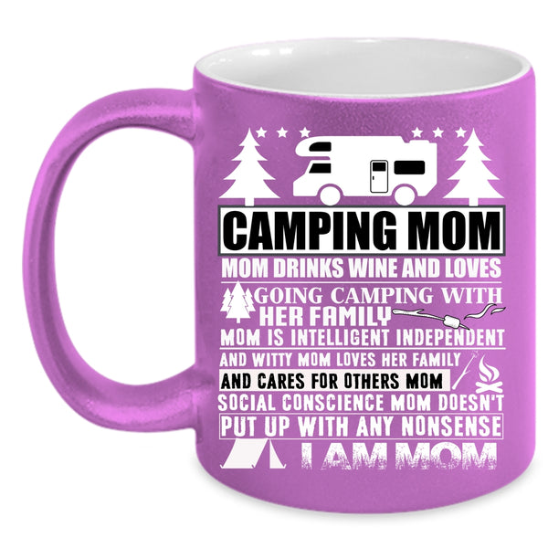 Camping Mom Coffee Mug, Mom Drinks Wine And Love Camping Coffee Cup