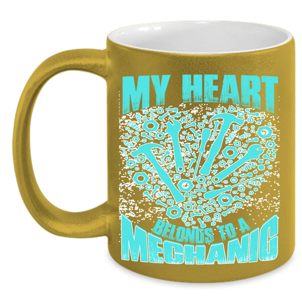 I Love My Mechanic Coffee Mug, My Heart Belongs To A Mechanic Accent Mug