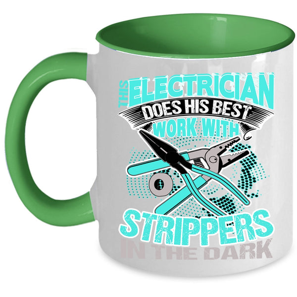 Cool Electricians Coffee Mug, This Electrician Does His Best Work Accent Mug