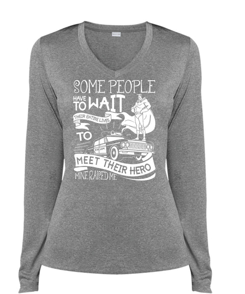 Some People Have To Wait T Shirt, Being A Police T Shirt, Cool Shirt (Ladies LS Heather V-Neck)