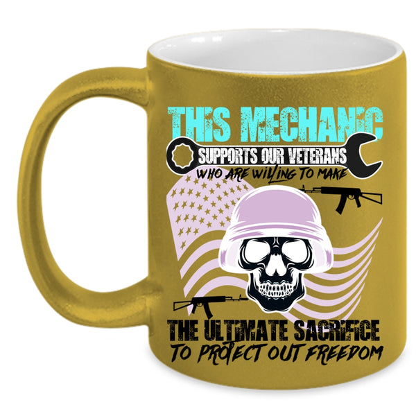 Cool Veteran Coffee Mug, This Mechanic Supports Our Veterans Accent Mug