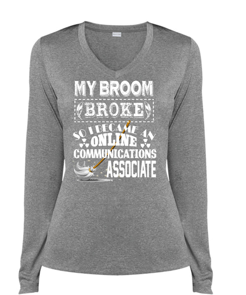 I Become An Online Communications Associate T Shirt, I Love My Life T Shirt, Cool Shirt (Ladies LS Heather V-Neck)