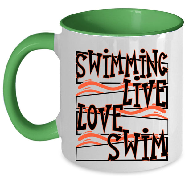 Cute Swimmer Coffee Mug, Swimming Live Love Swim Accent Mug