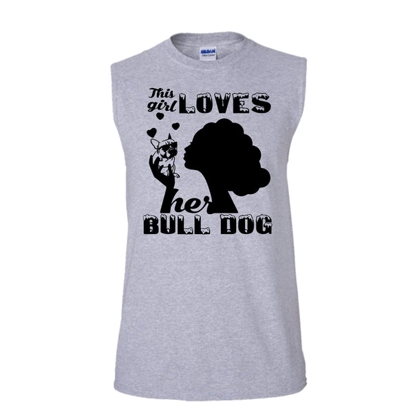This Girl Loves Her Bull Dog Shirt, I Love My Pitbull Shirt (Men's Cotton Sleeveless)