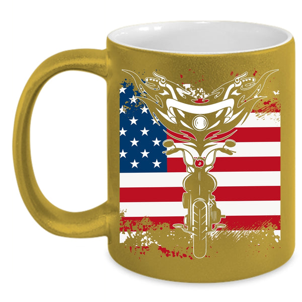 Cool Motorcycles Coffee Mug, American Flag Coffee Cup