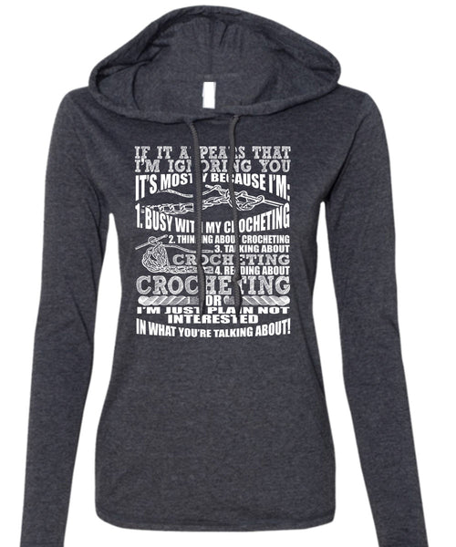 Reading About Crocheting T Shirt, Talking About Crocheting T Shirt (Anvil Ladies Ringspun Hooded)