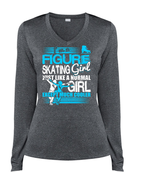 I'm A Figure Skating Girl T Shirt, My Favorite T Shirt, Cool Shirt (Ladies LS Heather V-Neck)