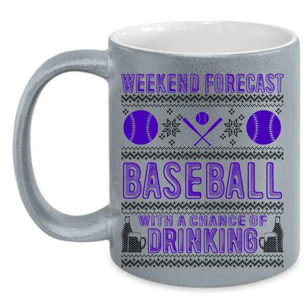 Chance Of Drinking Coffee Mug, Weekend Forecast Baseball Accent Mug
