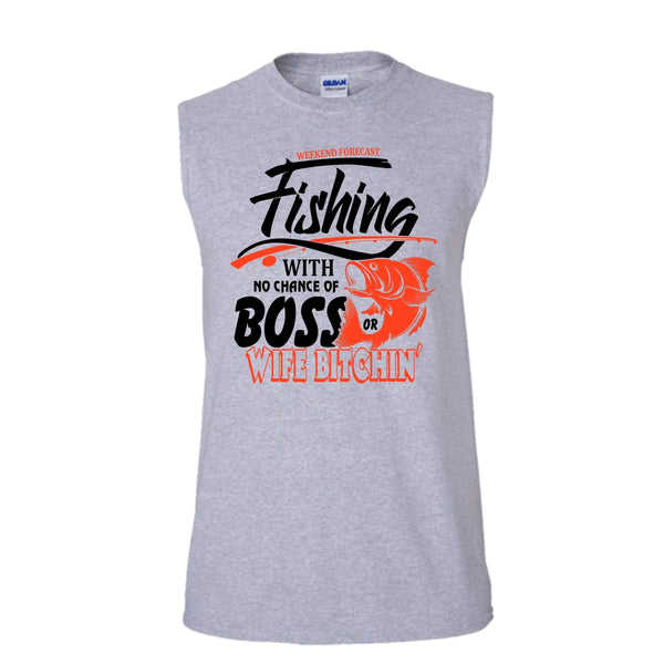 Weekend Forecast Fishing T Shirt, I Love Fishing T Shirt, Awesome t-shirts (Men's Cotton Sleeveless)