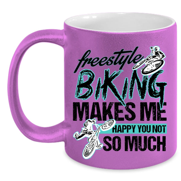 Awesome Biking Coffee Mug, Freestyle Biking Makes Me Happy Accent Mug
