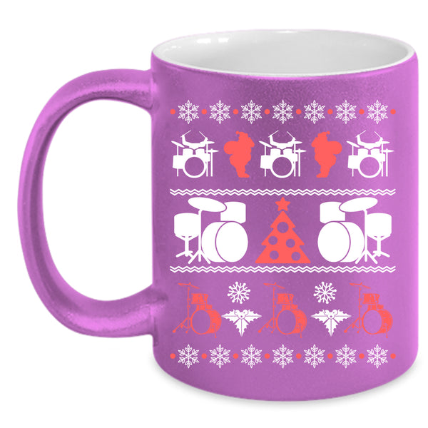 Cute Drummer Coffee Mug, Ugly Christmas Coffee Cup