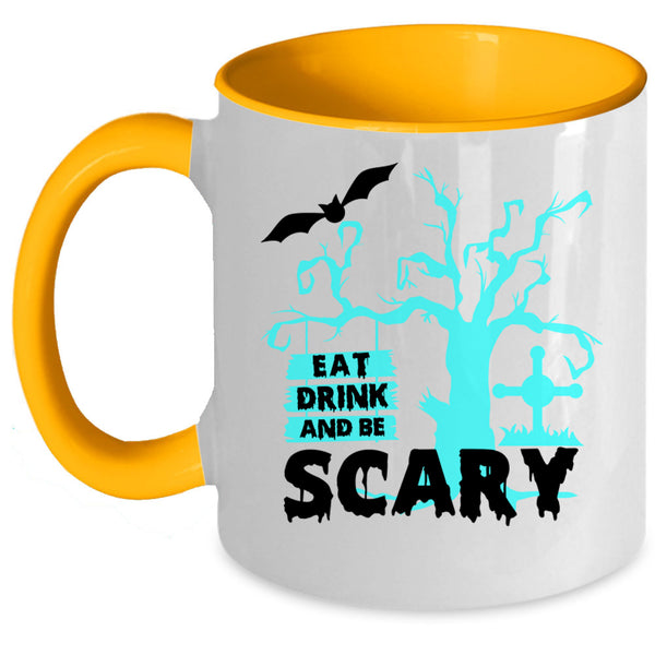 Cool Halloween Coffee Mug, Eat Drink And Be Scary Accent Mug