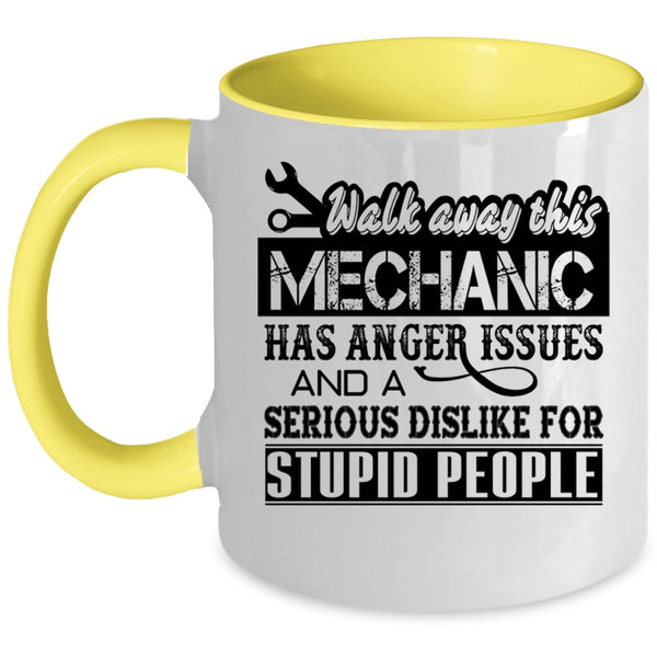 Funny Mechanics Coffee Mug, This Mechanic Has Anger Issue Accent Mug