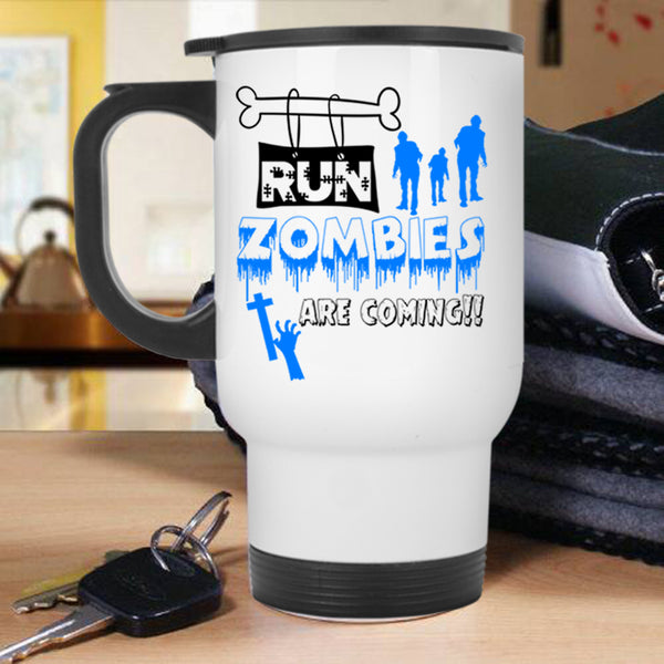 Halloween Ghost Travel Mug, Run Zombies Are Coming Mug