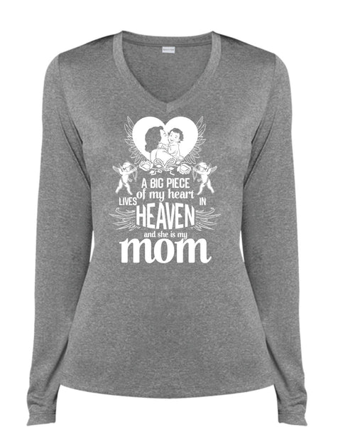 She Is My Mom T Shirt, Lives Heaven T Shirt, Cool Shirt (Ladies LS Heather V-Neck)